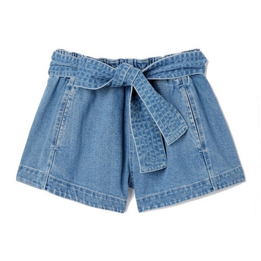 Apiece Apart Light Blue Denim Jean Runner Shorts Size 6 Elastic Waistband